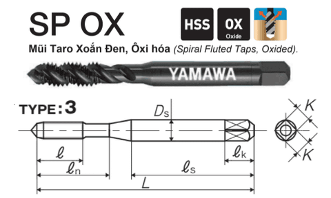 Mũi taro rãnh xoắn oxi hóa bề mặt YAMAWA SPQ6.0MX