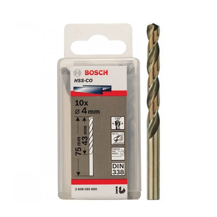 Mũi khoan INOX HSS-Co 4mm (hộp 10 mũi) Bosch 2608585880