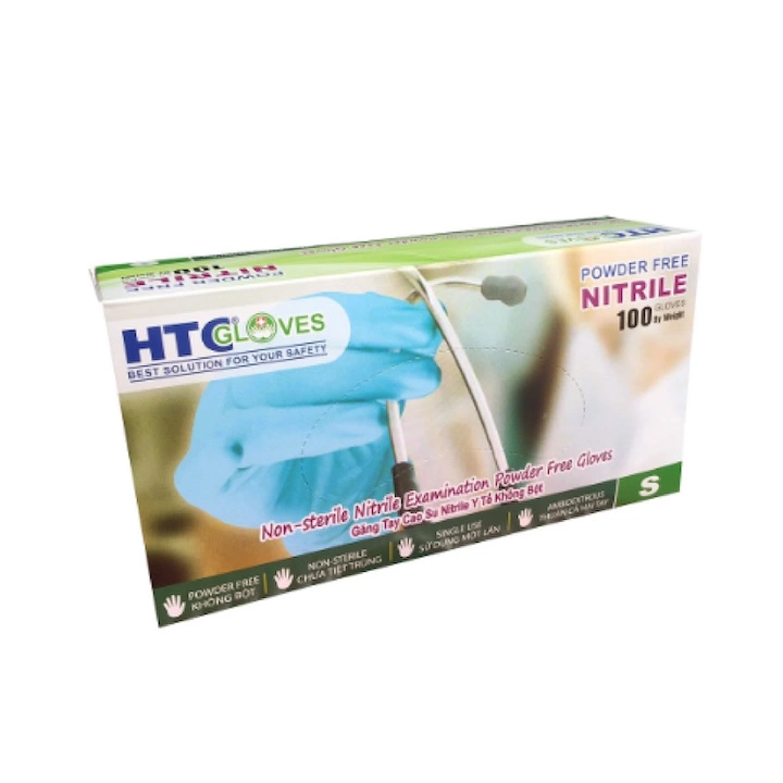 Găng tay cao su y tế Nitrile chưa tiệt trùng không bột, màu xanh HTC