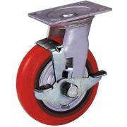 Bánh xe PU đỏ tải trọng trung bình xoay có thắng bên hông Kyung Chang 4040S A1 PC TB
