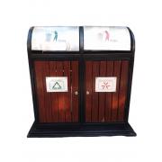 Thùng rác thép hai ngăn phun sơn kết hợp giả gỗ ngoài trời