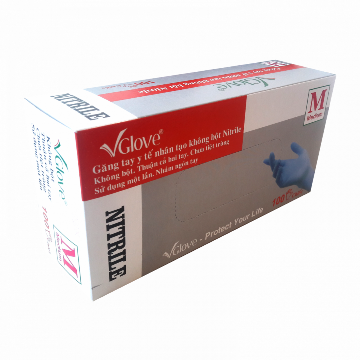 Găng tay y tế VGLOVE Nitrile 3.5g xanh size M (hộp)