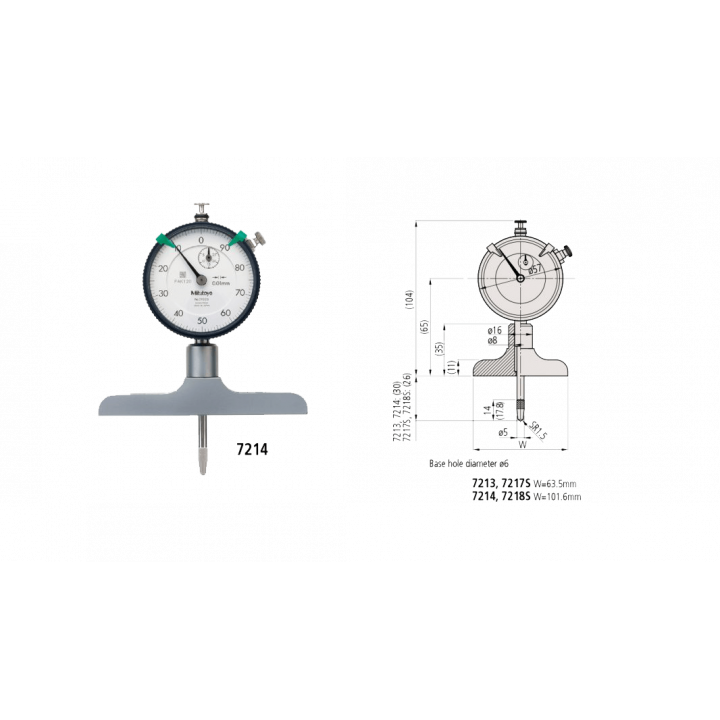 Đồng hồ đo sâu 0-210mm x 0.01 Đế 101.6mm Mitutoyo 7214